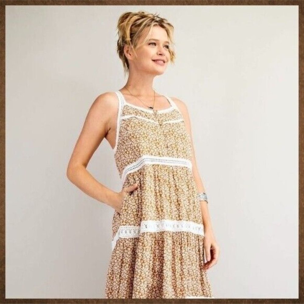 EASEL Racerback Floral Print Lace Trim Tiers Midi - Maxi Ruffled Hem - Picture 16 of 16